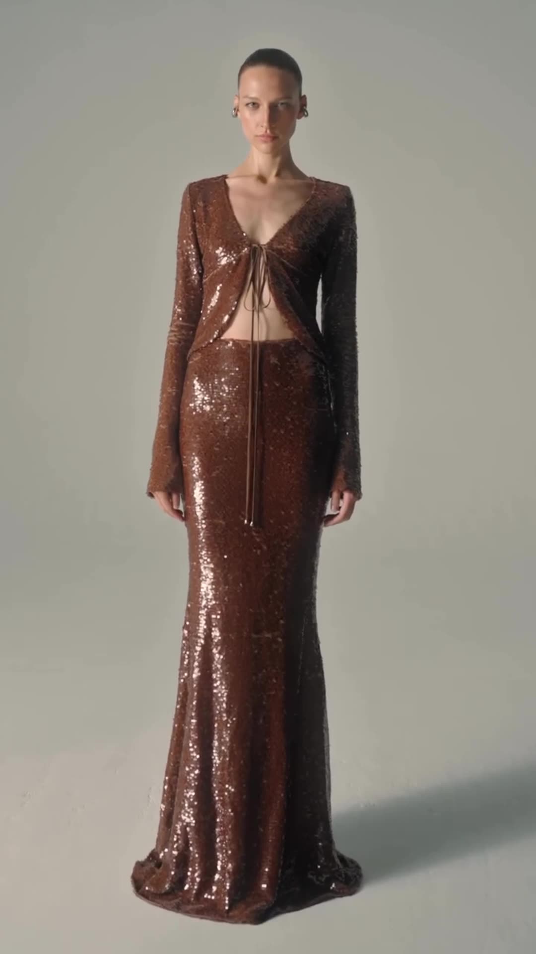 Women Formal Wear Sale - Seksi Kadın İki Parçalı Takım Kahverengi