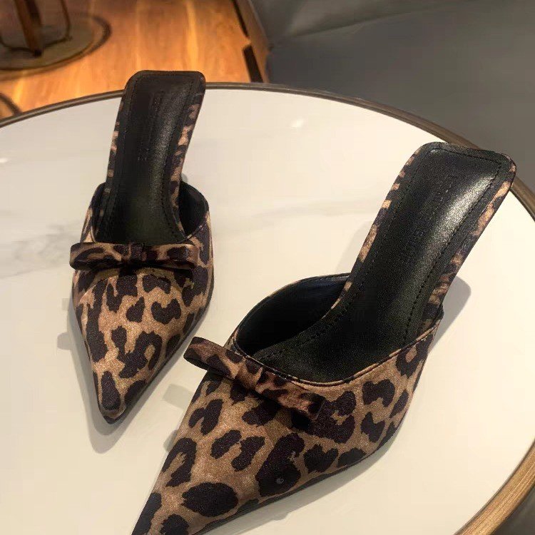 Women'S Elegant Formal Wear - kadın leopar desenli sivri uçlu yüksek