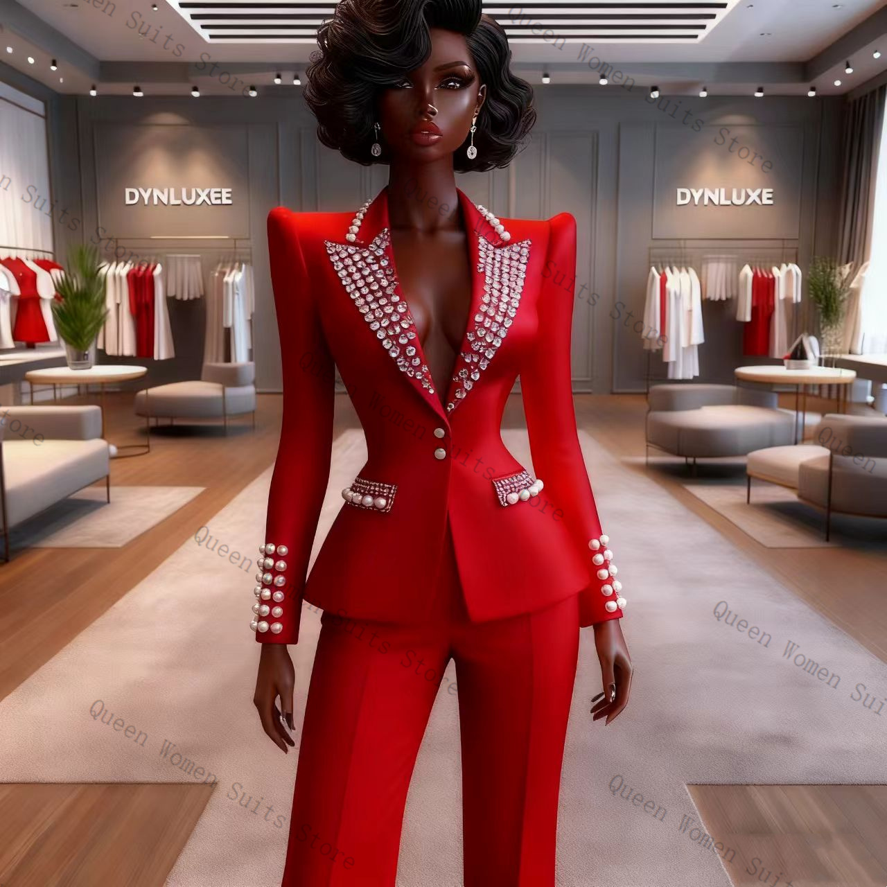 Women'S Red Formal Wear - İnciler Kırmızı Kadın Takım Elbise Pantolon