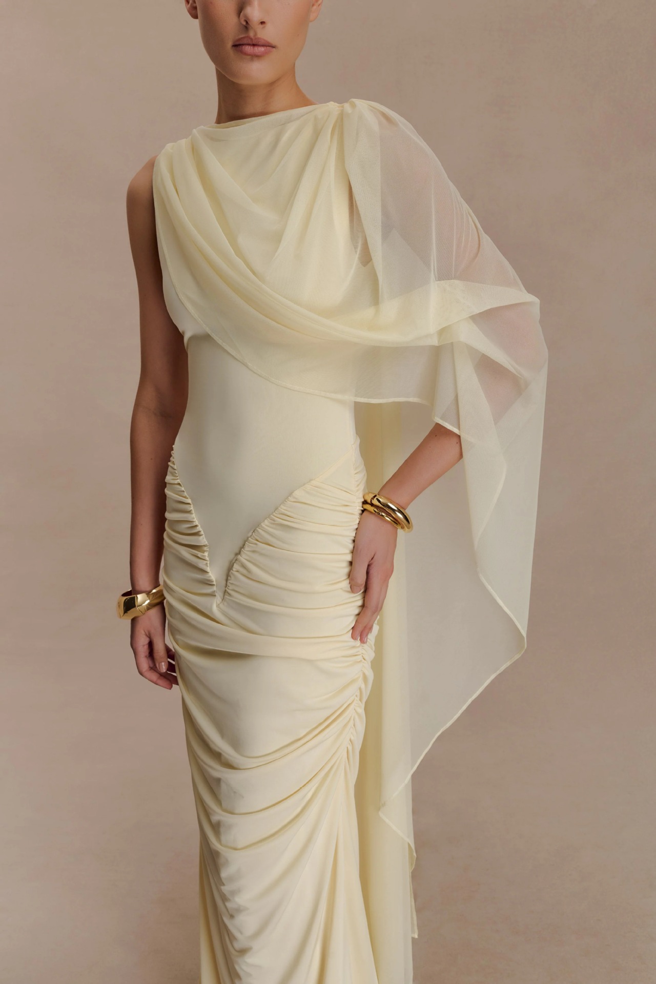 Women'S Holiday Formal Wear - Sarı Kadın Abiye Elbisesi, Sarmalı Seksi