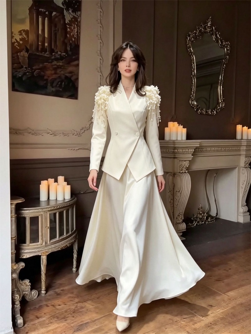 Women Formal Party Wear Dress - Bej Kadın Takım Etek Seti 2