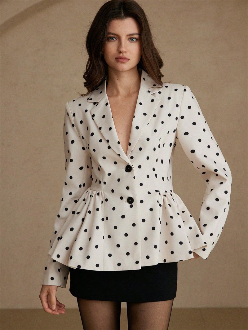 Women Formal Wear Black And White - Beyaz Siyah Nokta Kadın Takım Elbise