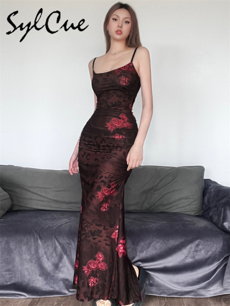 Women'S Red Formal Wear - Sylcue Kırmızı Baskılı Tasarım Yaz Partisi