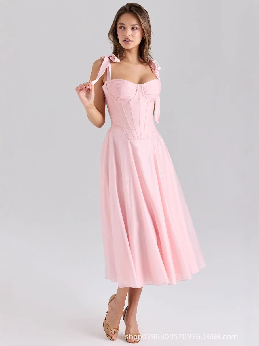 Women'S Holiday Formal Wear - Seksi Pembe Kadın Balo Elbise Kolsuz