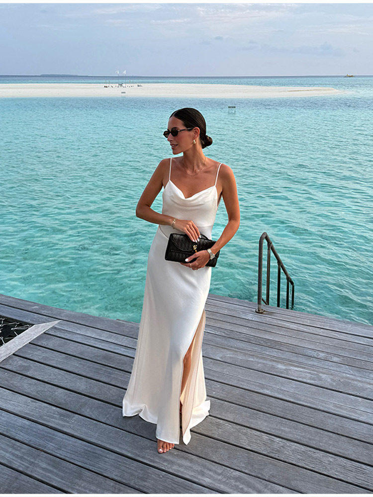 Women'S Holiday Formal Wear - Kadınlar için Zarif Saten V Yaka