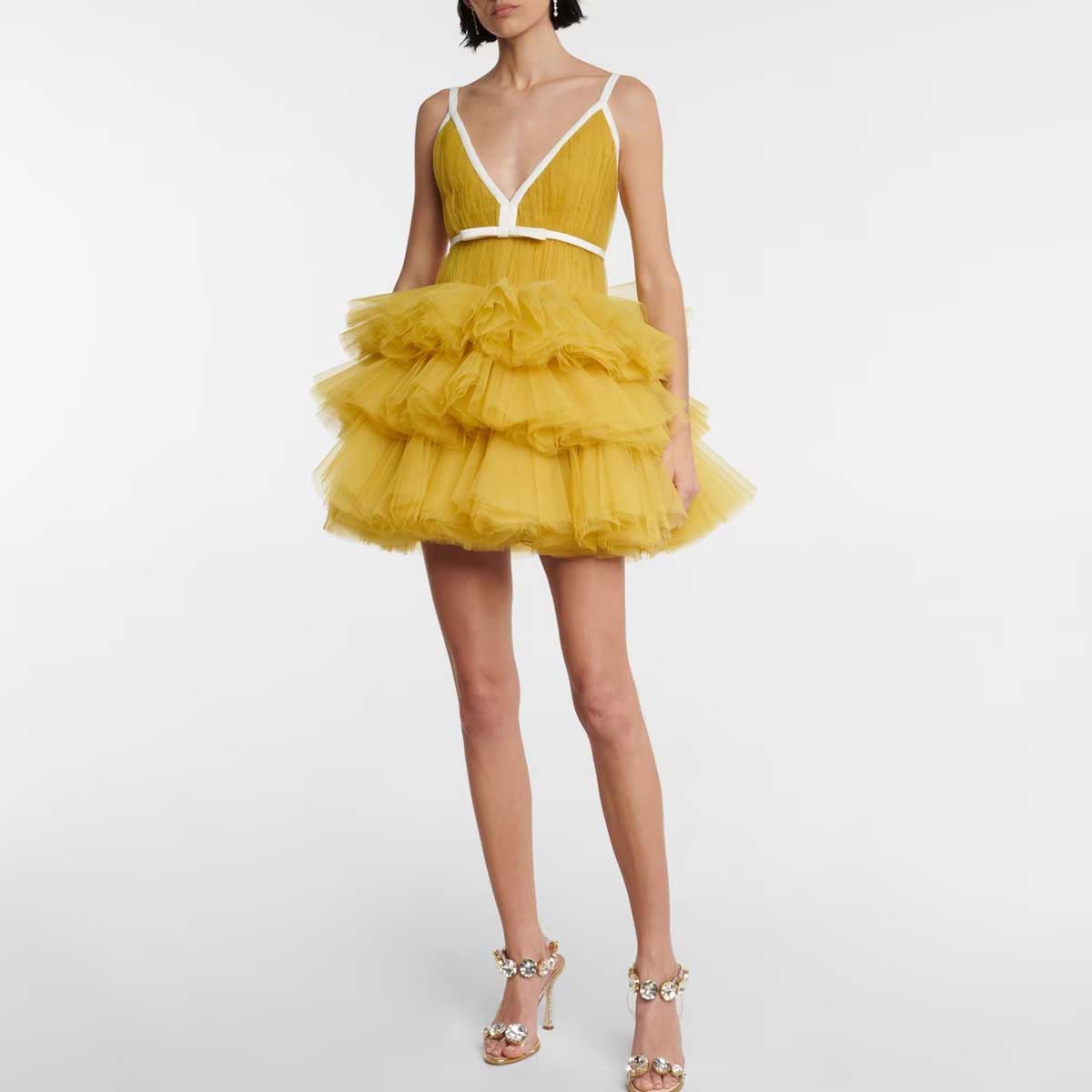 V Yaka, Kat Kat Etekli, Şık Kı - Yellow Formal Wear Women incelemesi ve fiyatı