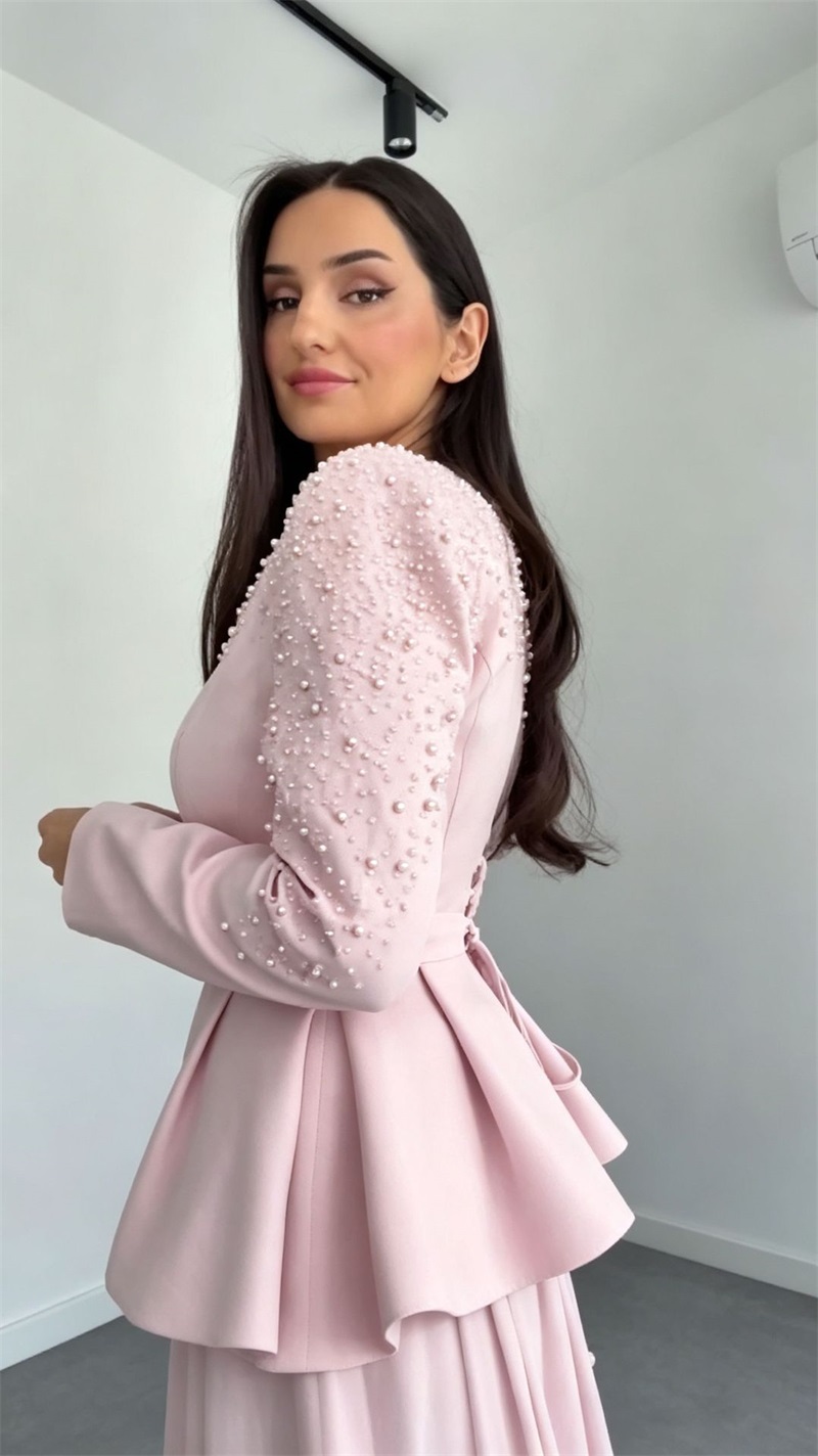 Şık İnci Detaylı Bej Renk Abiy - Women Formal Party Wear Dress incelemesi ve fiyatı
