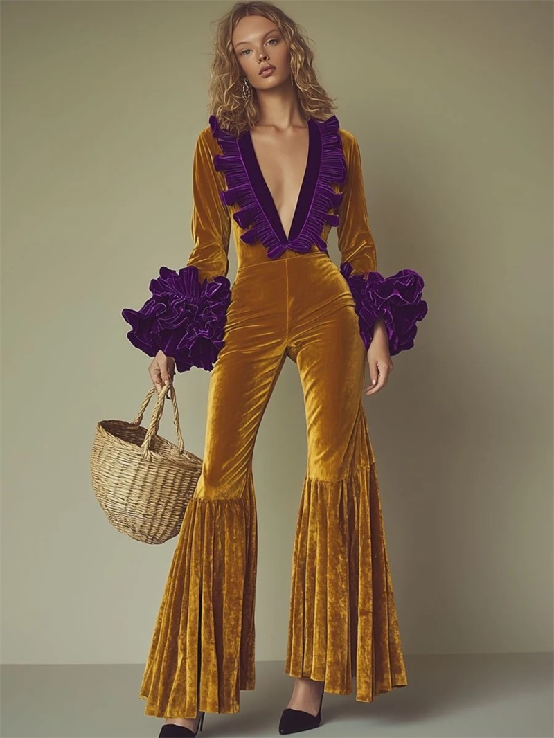 Sarı Mor Kadife Kadın Tulum Se - Yellow Formal Wear Women incelemesi ve fiyatı